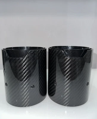 2 BMW BLACK CARBON FIBRE EXHAUST TIPS 4” UNIVERSAL 140i,240,340,440,135,235,335 - Image 1 of 4