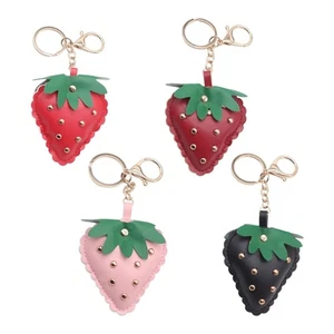 Decorative Strawberry Car Keychain Alloy Rivet Detail Red PU Leather Key Ring - Picture 1 of 12