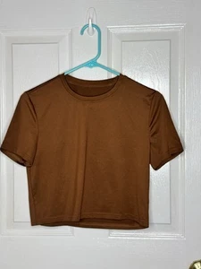 Shein Crop Top Girls Size 15 Years Brown Mock Neck Short Sleeve Shirt Cropped - Picture 1 of 3