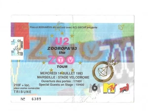 RARE / TICKET BILLET DE CONCERT - U2 : LIVE A MARSEILLE ( FRANCE ) 1993 - Picture 1 of 3