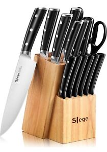 Slege Aid 16pcs Forged Carbon Steel Kitchen Knife Set Wooden Block and Sharpener