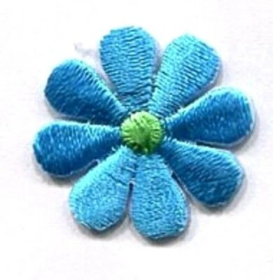DAISY SMALL BLUE & GREEN IRON ON APPLIQUE 1 1/2 X 1 1/2 inch - Image 1 of 2