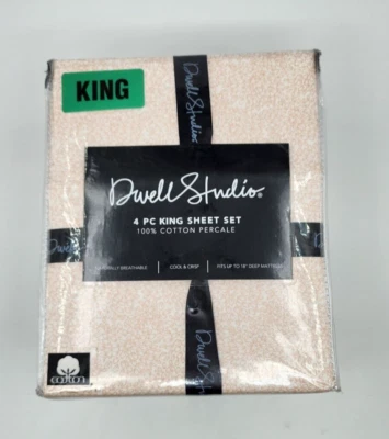 Nuevo en Paquete Dwell Studio KING 4 Piezas Juego de Sábanas Rosa Pétalo 100% Algodón Percal Foto 1 de 4