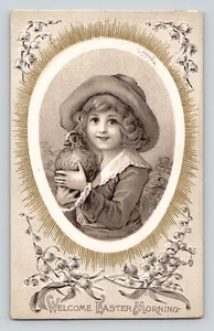 Postal Saludo de Pascua Niña con Centro de Pollo Berlín NY Cancelar c1911 - Imagen 1 de 2