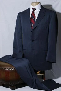 Ermenegildo Zegna Soft Navy Pinstripe 3 Button Men's Suit Size 42R W30xL29 - Picture 1 of 10
