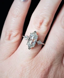 Fancy 1.40CT White Hexagon Cut Moissanite Six Prong Set 925 Sterling Silver Ring - Picture 1 of 6