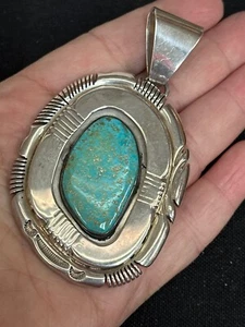Vintage großer Vintage E Kee Indianer Sterlingsilber blauer Türkis Anhänger FZZ - Bild 1 von 4