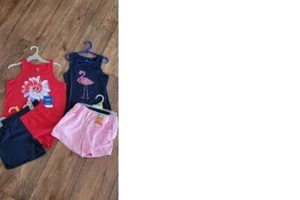 4 Piece Lot Girls Sleeveless Shirts Shorts Set Red White Blue Pink 10/12 NWT - Picture 1 of 6