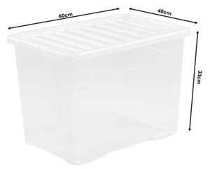 60L Wham Crystal Clear Plastic Storage Container Boxes with Secure Clip on Lid - Picture 1 of 14