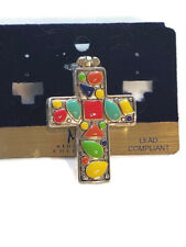 MX Signature Collection Cross Pendant Silver-Tone with Enameled Color 2"