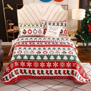 Christmas Quilt Set Twin Size Holiday Snowflakes Cozy Bedding Coverlet - Picture 1 of 7