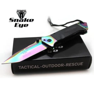 Cuchillo táctico de acción asistida ojo de serpiente mango negro G-10 - hoja afilada de afeitar - Imagen 1 de 6