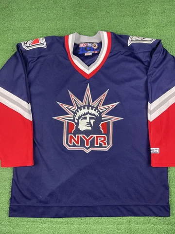 VINTAGE 90s CCM New York Rangers Hockey Jersey Size Extra Large Blue Red NHL Cover