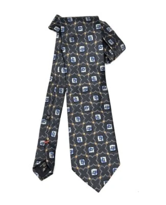 Gravata masculina ERMENEGILDO ZEGNA 100% seda ITÁLIA luxo carvão azul ouro - Imagem 1 de 4