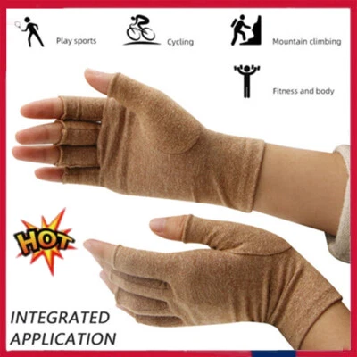 Anti Arthritis Compression Gloves Fingerless Support Rheumatoid Hand Pain Relief - Image 1 of 4