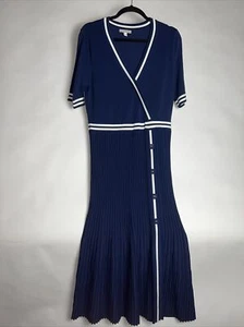 Eva Mendes Pulloverkleid dunkelblau Plissee Größe L - Bild 1 von 3