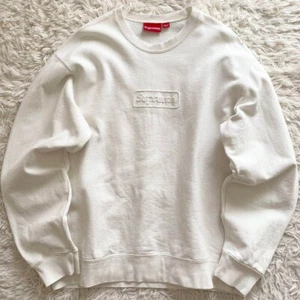 Supreme Box Logo Embroidered Sweatshirt Off-White Men's Fleece Lining Size XL - Picture 1 of 14