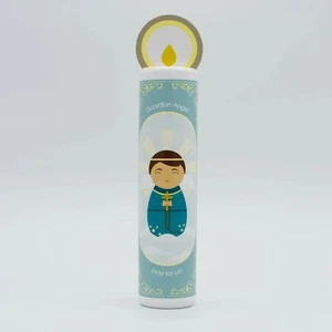 Guardian Angel Blue Wooden Prayer Candle NEW 7” Tall Age 18+ mos - Picture 1 of 4