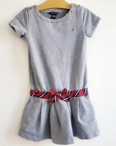 NAUTICA Girls' Grey Bow Belted Short Sleeve Buttoned Shoulder Pockets Dress 10 - Picture 1 of 13