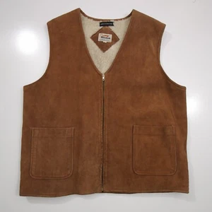 Vintage Duxbak Aircel Suede Leather Vest Mens Large Sherpa Lined Full Zip Hunt - Picture 1 of 14