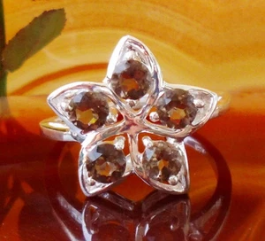 Ω Anello Fiori Quarzo Affumicato Zodiacale Bilancia Argento Sterling 925 TG 18,1 - Foto 1 di 3