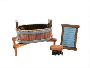 Dolls House Victorian Wash Tub on Legs Laundry Washboard & Scrubbing Brush - Picture 1 of 8