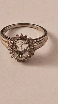 ●Anillo de plata de ley 925●PIEDRA TRANSPARENTE ÚNICA NATURAL + 18 PIEDRAS~Talla J ~Wt 2.9 Foto 1 de 4