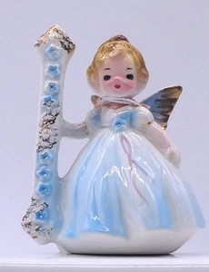 Statuina angelo blu bambina compleanno JOSEF ORIGINALS vintage per età 1 con etichetta - Foto 1 di 9