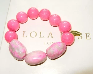 LOLA ROSE *AMAZING* PINK QUARTZ ELASTICATED CHUNKY OPAQUE GREY PINK BRACELET QVC - Picture 1 of 1