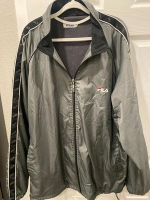 FILA Men's Full-Zip Track Jacket - Gray/Black - Logo Tape Sleeves -SIZE 5L - Image 1 of 4
