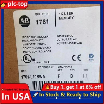 NEW Sealed AB 1761-L10BWA MICROLOGIX 1000 Controller AB 1761L10BWA US Free Tax - Image 1 of 4