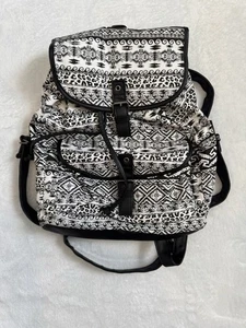 Geometric Print Canvas Backpack with Front Buckle Closure - Picture 1 of 4