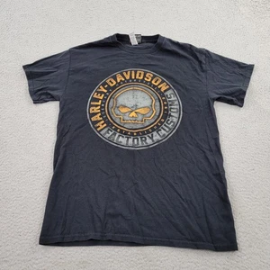 Harley-Davidson Shirt Mens Medium Black Skull Graphic Factory Customs - Picture 1 of 9