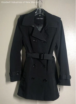 Calvin Klein Womens Black Solid Double Breasted Belted Trench Jacket - Size S - Image 1 of 4