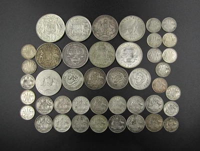 LOTE DE MONEDAS DE PLATA AUSTRALIANA 1910 - 1966 - 186,7g - 3d, 6d, CHELÍN, FLORÍN Foto 1 de 4