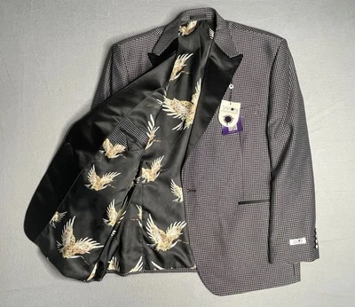 Tayion Coll. Chaqueta de traje a cuadros de ajuste clásico negra/plateada para hombre talla 48R PELICAN Foto 1 de 4