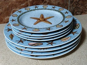 Setting of 4 Sakura "Shells" 11" Dinner & 8" Salad Stoneware Plates - Picture 1 of 6