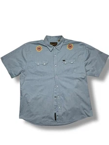 Howler Brothers Shirt XL Blue Western Pearl Snap Floral Embroidery Short Sleeve - Picture 1 of 15