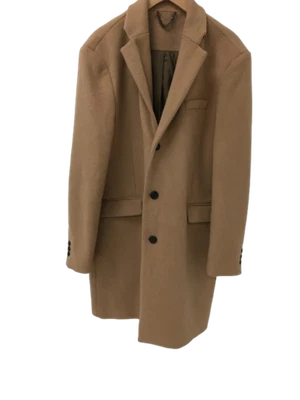 TOPMAN Men's Large Camel Wool Blend Button Up Overcoat Pre-Loved Classic Style - Image 1 of 4