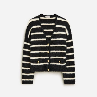 NWT J.Crew Sweater Lady Jacket in Black Warm Sesame Striped Brushed Yarn S - Image 1 of 4