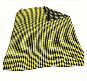 MCM Retro Checkerboard Crochet Blanket Yellow Black Afghan 60x65 Acrylic Medium - Picture 1 of 6
