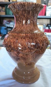 Jarrón jarra cerámica goteo oro marrón vintage Royal Haeger 12" pergaminos artísticos MCM - Imagen 1 de 9