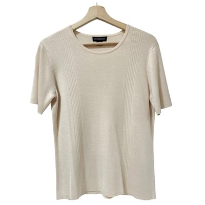 Camisa Ann Taylor Mujer Mediana Crema Beige Seda Suéter Camiseta Cápsula Silenciosa Lujo Foto 1 de 4