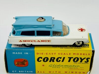 CORGI TOYS #437 SUPERIOR AMBULANCE CADILLAC CHASSIS Blue White in BOX !!! - Image 1 of 4