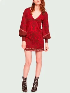 NEU FREE PEOPLE Damen Rot Ballon Glocke Ärmel Strick Pullover Kleid XS S $168 - Bild 1 von 8