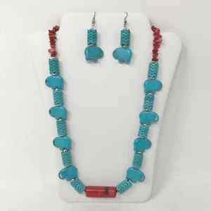 Unbranded Woman’s Necklace & Earrings Set Red Bamboo Coral w/Turquoise Howlite  - Picture 1 of 3