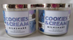 Bath & Body Works 14.5 oz SCENTED 3 WICK CANDLES Lot 2 COOKIES & CREAM MILKSHAKE - Picture 1 of 6