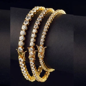 3-5mm D Moissanite Tennis Chain Bracelet Women Men S925 Silver 18K Gold Plated - Picture 1 of 15
