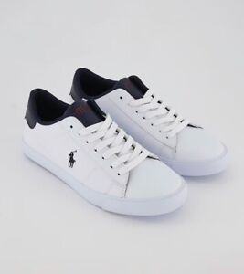 RRP £119.00 Polo Ralph Lauren White Leather Trainers Pierce II Size 4 UK Navy