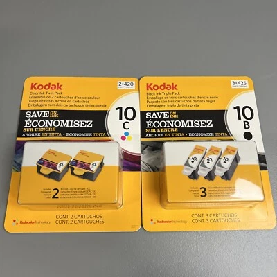 (2) Cartuchos de tinta originales Kodak 10B negros 3 pk + 10C color 2 pk (2012) Foto 1 de 4